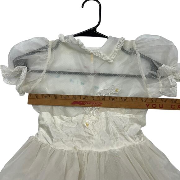 Sheer Vintage Party Dress Puff Sleeve Floral Lace‎ 1950s Girl XS - Picture 5 of 9